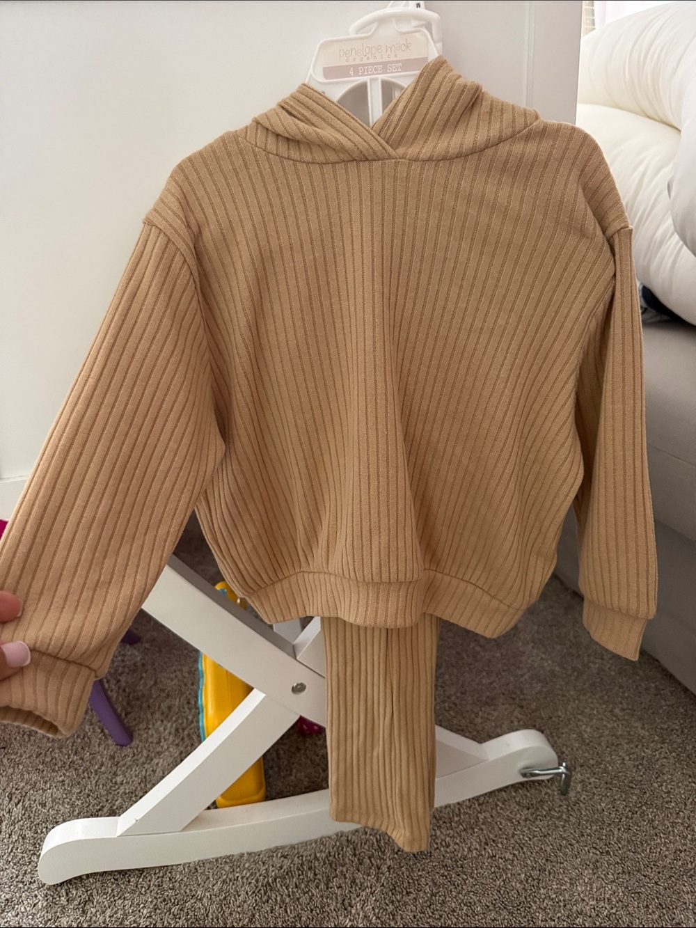 H&M Kids Ribbed Hoodie and Pants Set in Camel